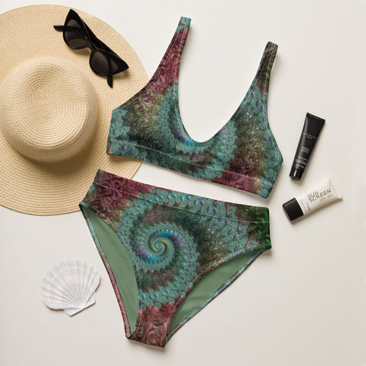 Recycled high - waisted bikini, Two Piece Swimsuit for Women Vacation Beachwear Cruise Swimsuit, Light Green Bikini Gift Blue Bathing Suit, - PratSN