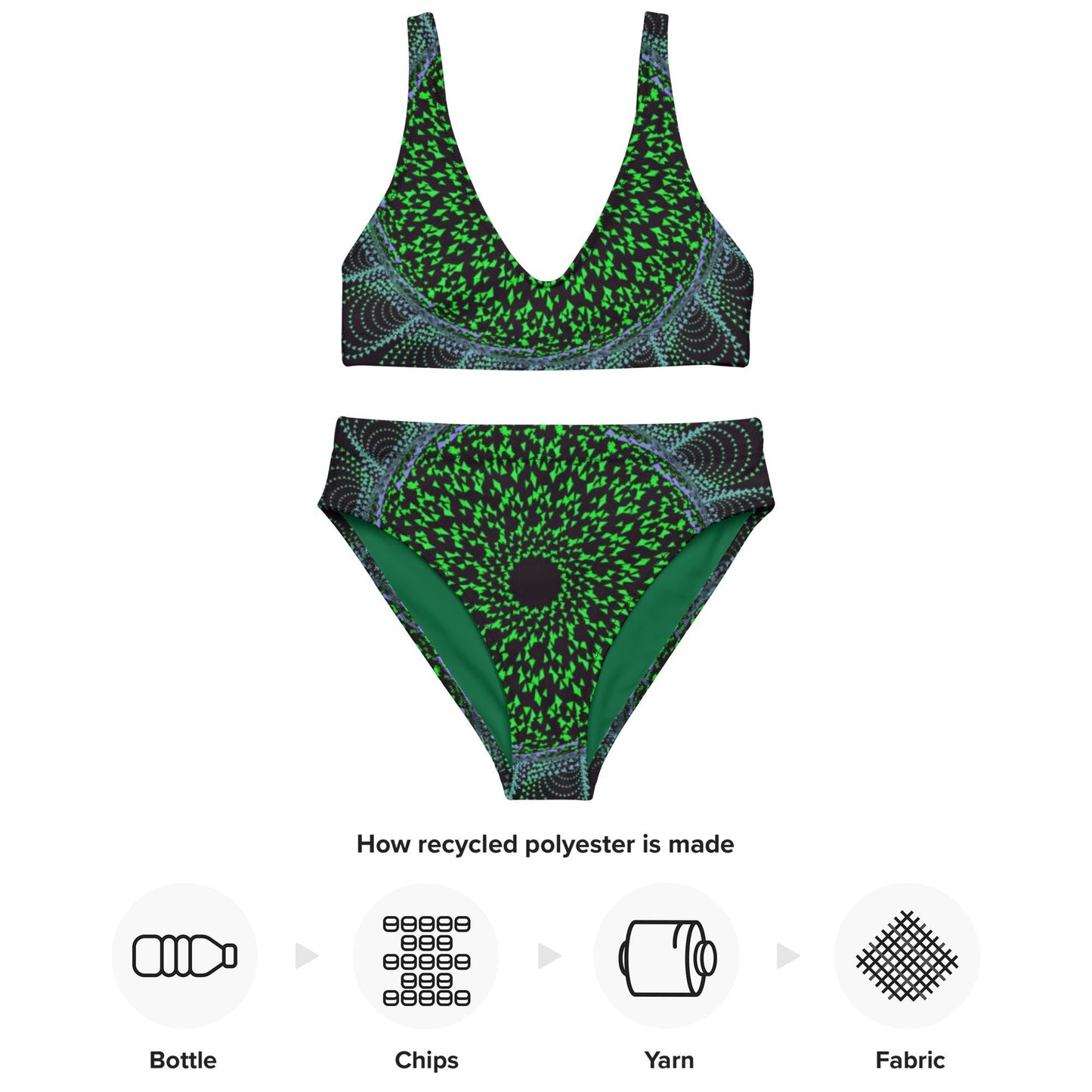 Recycled high - waisted bikini, Two Piece Swimsuit for Women's Vacation Beachwear Cruise Swimsuit Bikini, Gift Green Bathing Suit - PratSN