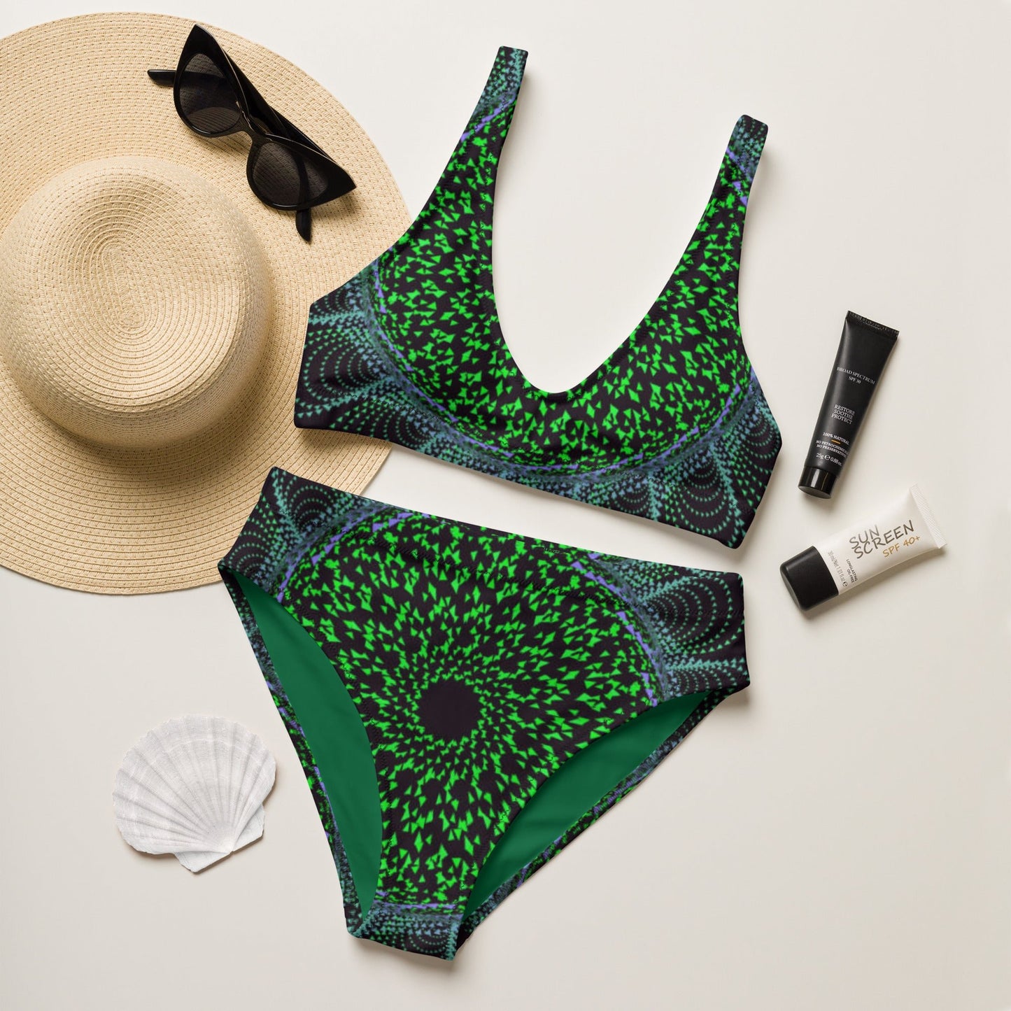 Recycled high - waisted bikini, Two Piece Swimsuit for Women's Vacation Beachwear Cruise Swimsuit Bikini, Gift Green Bathing Suit - PratSN