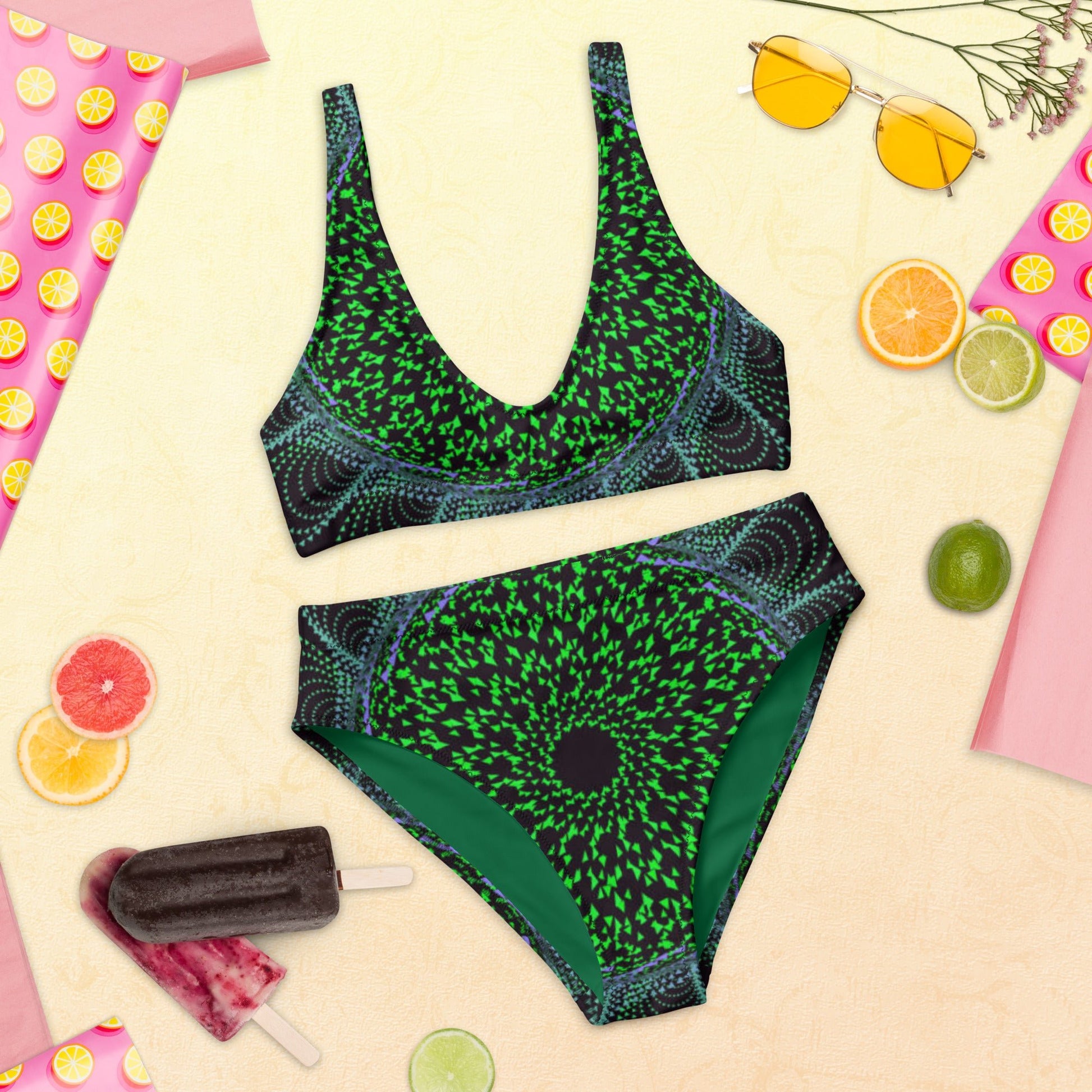 Recycled high - waisted bikini, Two Piece Swimsuit for Women's Vacation Beachwear Cruise Swimsuit Bikini, Gift Green Bathing Suit - PratSN