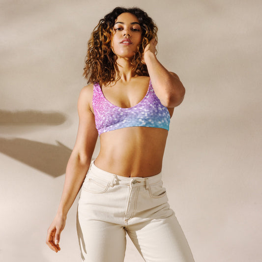 Recycled padded bikini top, Cotton Candy Pink and Blue Color outfit, Cute Summer Bikini - PratSN
