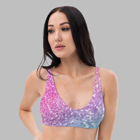 Recycled padded bikini top, Cotton Candy Pink and Blue Color outfit, Cute Summer Bikini - PratSN