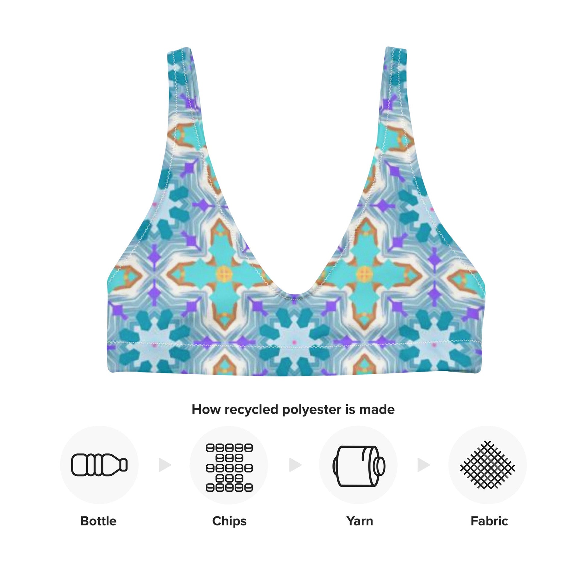 Recycled padded bikini top, Floral Outfit, Cute Summer Bikini - PratSN