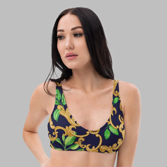 Recycled padded bikini top, Golden yellow blue green outfit Cute Summer Bikini - PratSN
