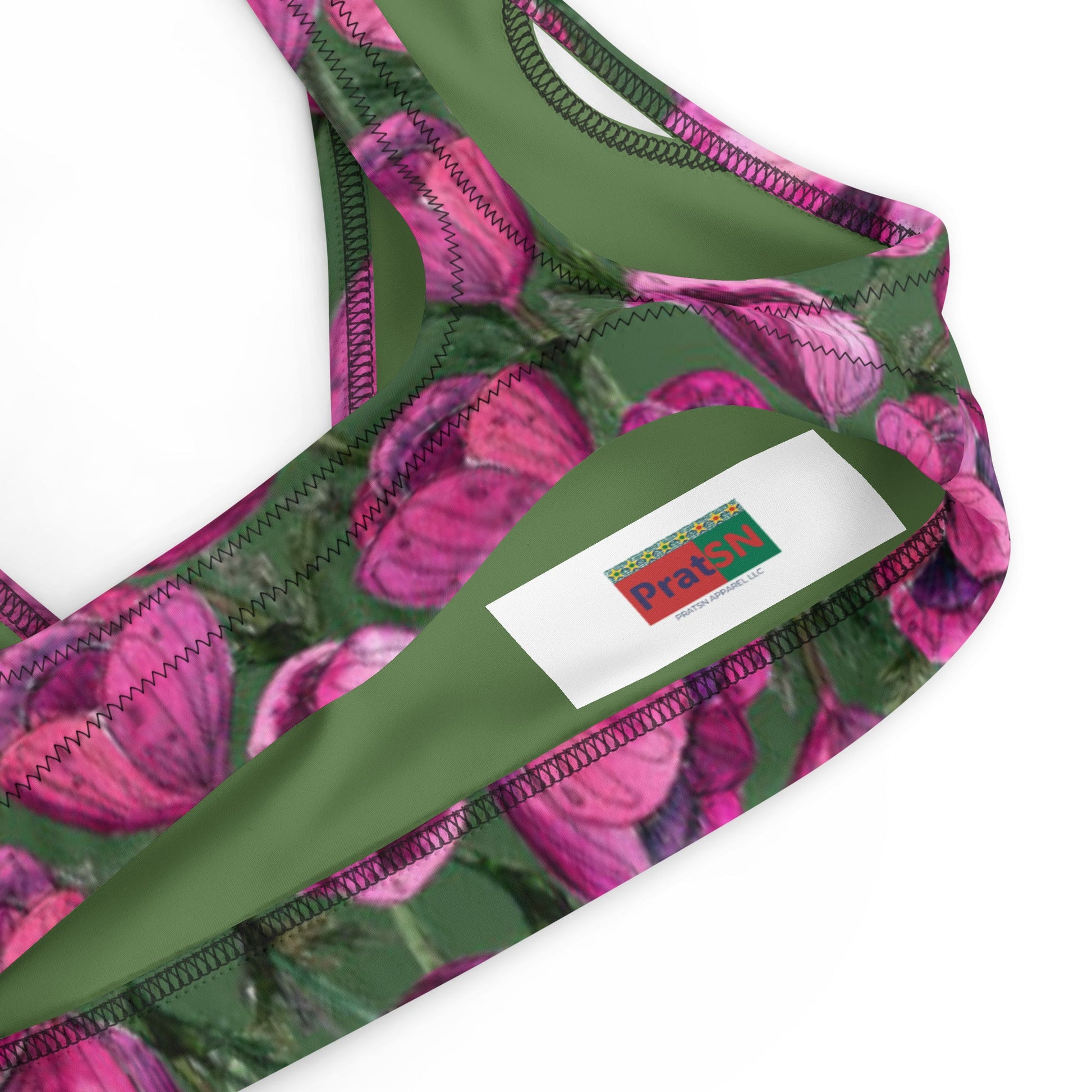 Recycled padded bikini top, Pink Green Floral Bikini, Cute Summer Bikini - PratSN
