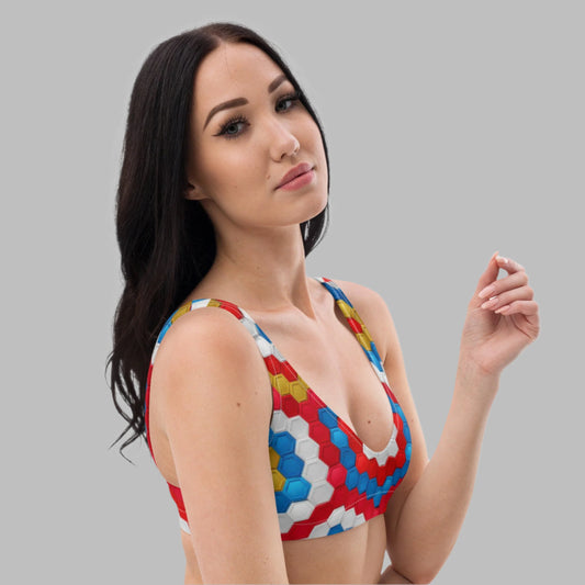 Recycled padded bikini top, Red White Blue Yellow Cute Summer Bikini Top - PratSN