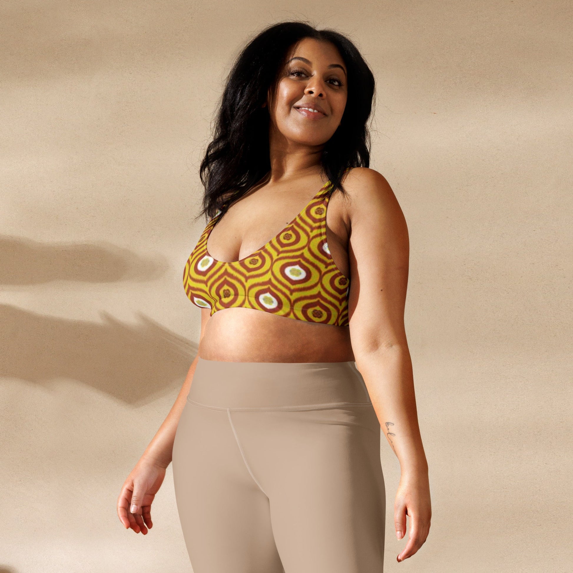 Recycled padded bikini top, Yellow Brown outfit, Cute Summer Bikini - PratSN