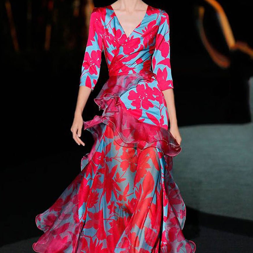Red Digital Printed Long Dress - PratSN