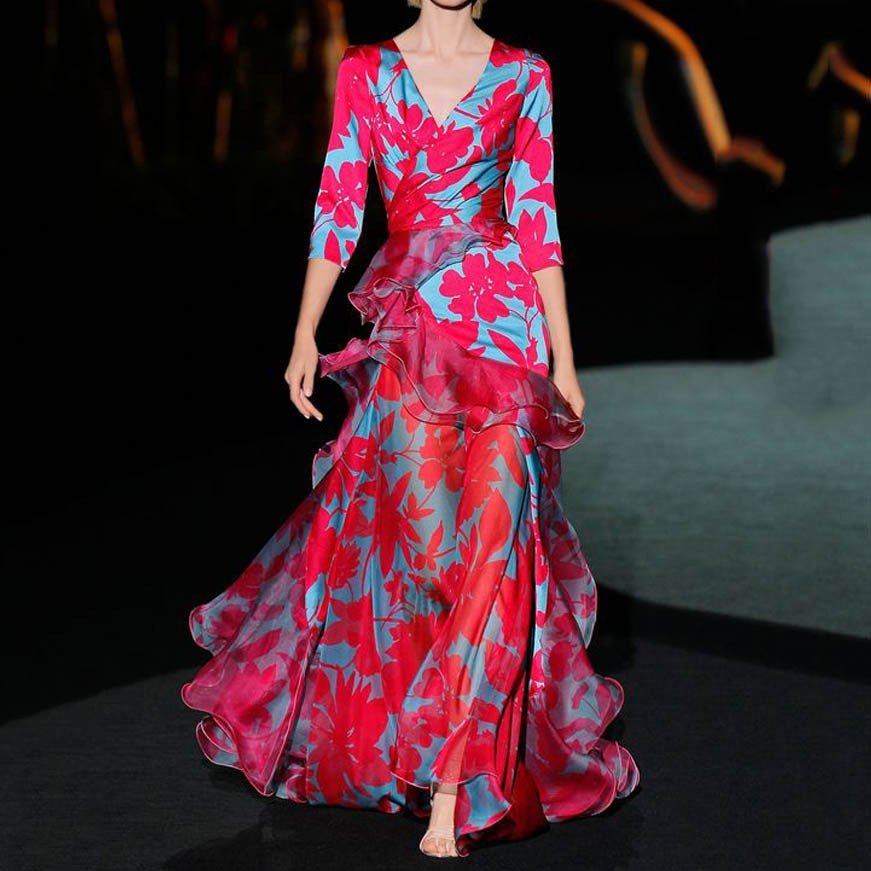 Red Digital Printed Long Dress - PratSN
