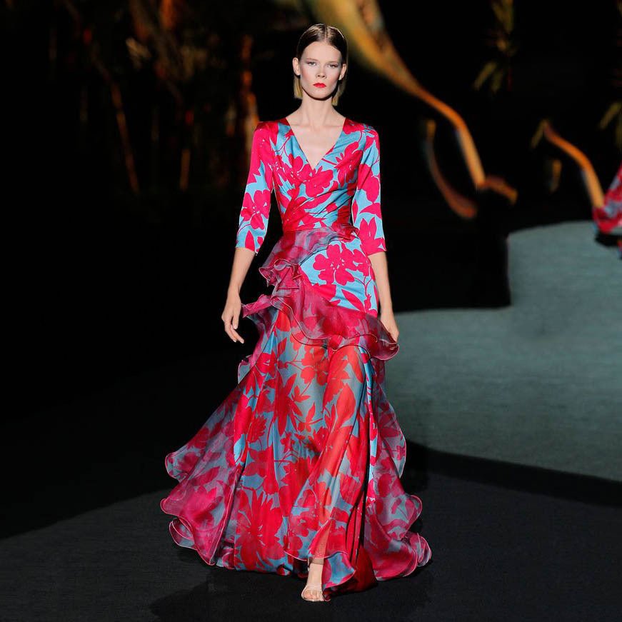 Red Digital Printed Long Dress - PratSN