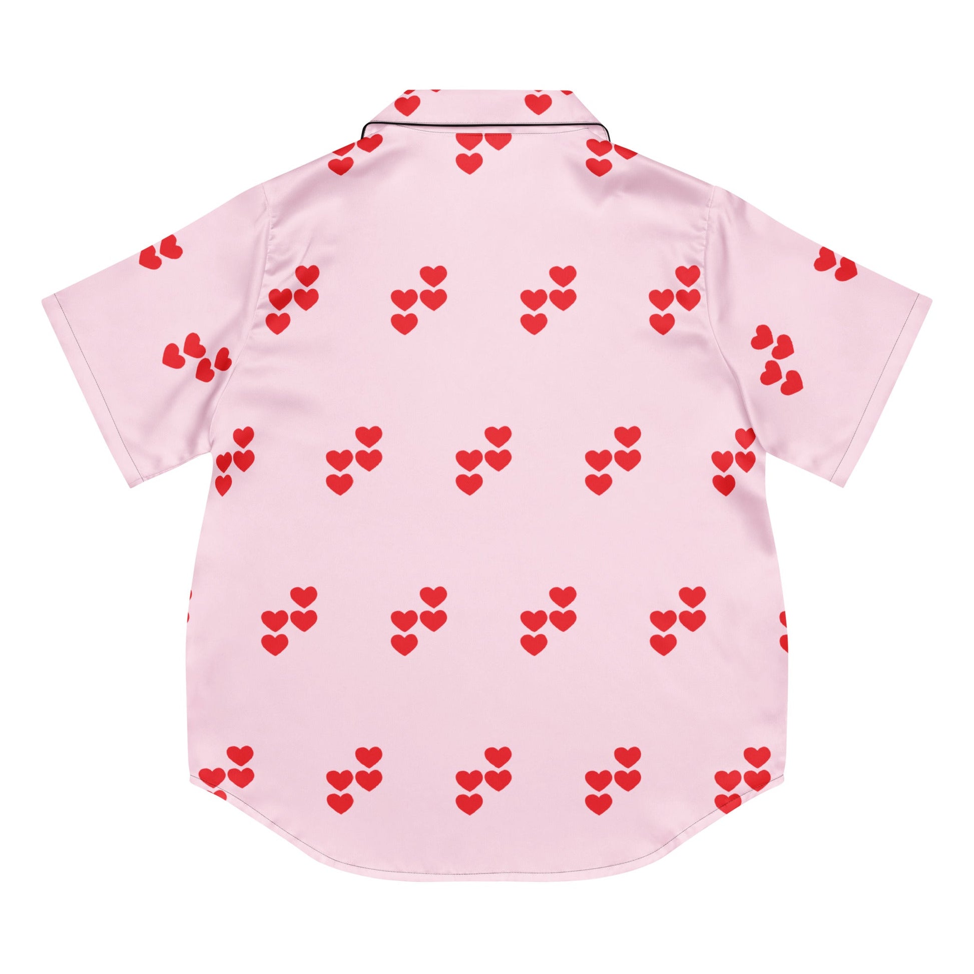 Red heart pattern pink all - over print women’s short sleeve pajama top - PratSN