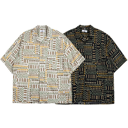 Retro Ethnic Print Short - sleeved Shirt For Men - PratSN