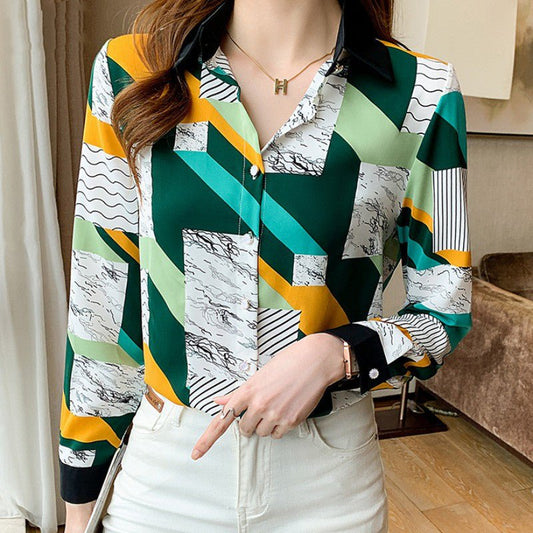 Retro Hong Kong - style Long - sleeved Chiffon Shirt - PratSN