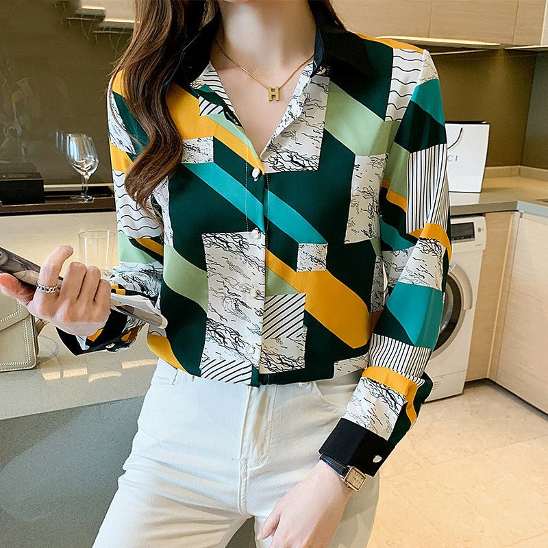 Retro Hong Kong - style Long - sleeved Chiffon Shirt - PratSN