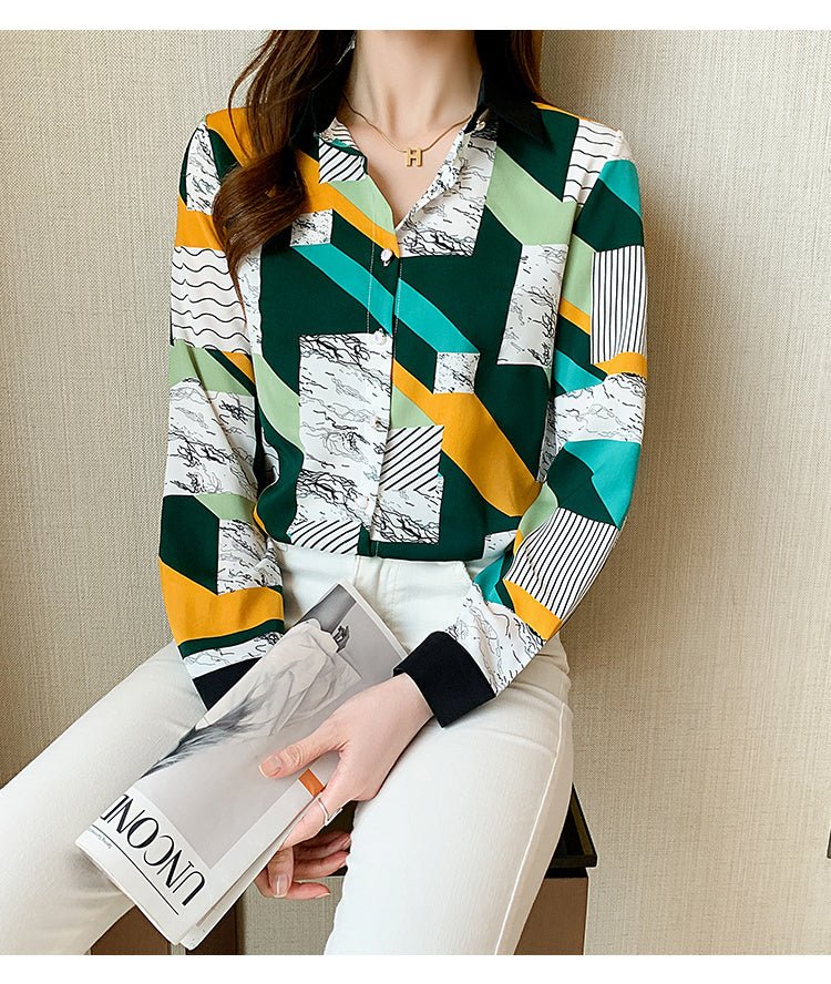 Retro Hong Kong - style Long - sleeved Chiffon Shirt - PratSN
