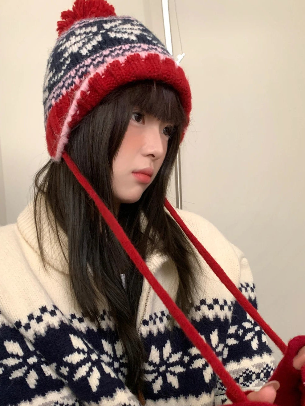 Retro Jacquard Warm Knitted Hat For Women Autumn And Winter Casual Versatile Cold - Proof Ear - Covering Beanie - PratSN