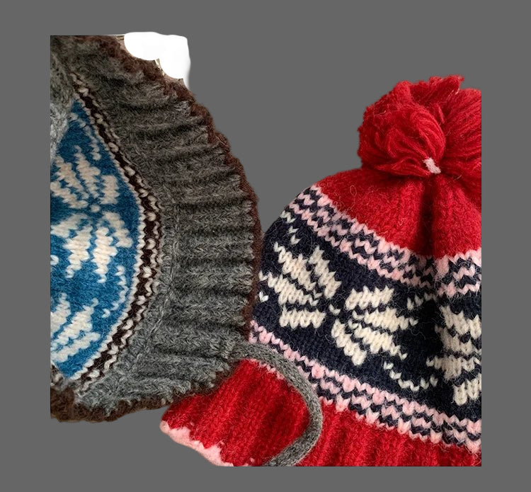 Retro Jacquard Warm Knitted Hat For Women Autumn And Winter Casual Versatile Cold - Proof Ear - Covering Beanie - PratSN