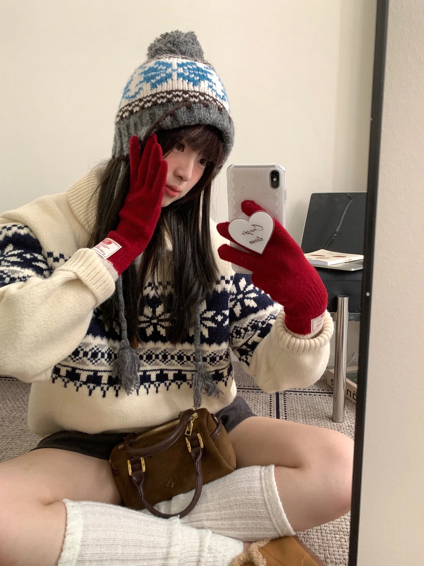 Retro Jacquard Warm Knitted Hat For Women Autumn And Winter Casual Versatile Cold - Proof Ear - Covering Beanie - PratSN