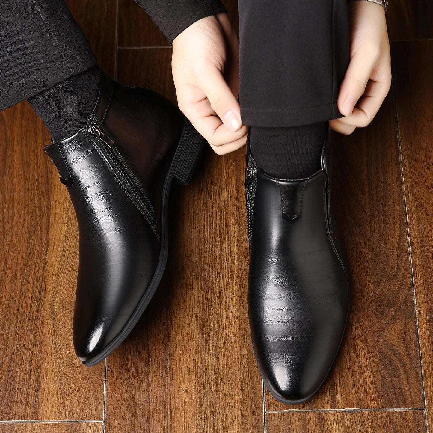 Retro Men Ankle Boots Luxury High - top Men Leather Shoes High Quality Non - Slip Motorcycle Boots Fashion Zipper Men Boots Big Size - PratSN