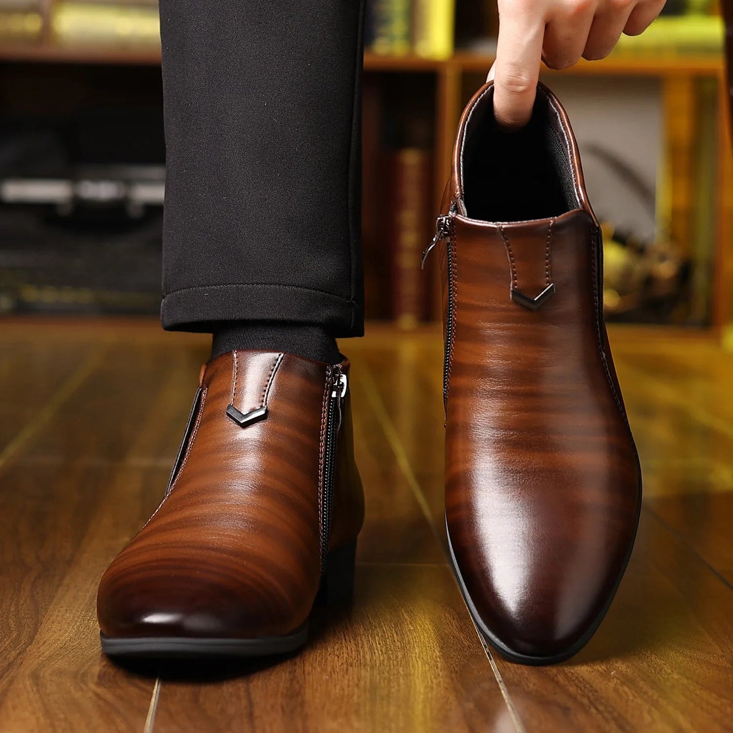 Retro Men Ankle Boots Luxury High - top Men Leather Shoes High Quality Non - Slip Motorcycle Boots Fashion Zipper Men Boots Big Size - PratSN