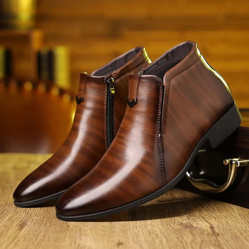 Retro Men Ankle Boots Luxury High - top Men Leather Shoes High Quality Non - Slip Motorcycle Boots Fashion Zipper Men Boots Big Size - PratSN