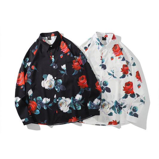 Retro Rose Couple Long Sleeve Shirt Trendy Men And Women - PratSN
