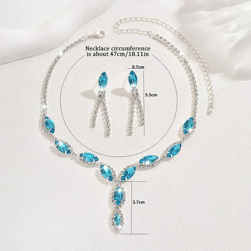 Rhinestone Necklace Set/Necklace And Earrings Design Fashion Exquisite/color Mix/red/blue/silver And Other Options - PratSN