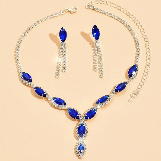 Rhinestone Necklace Set/Necklace And Earrings Design Fashion Exquisite/color Mix/red/blue/silver And Other Options - PratSN