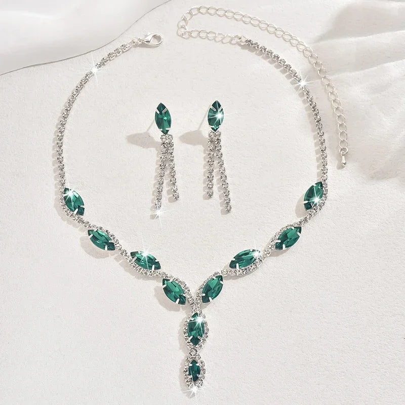 Rhinestone Necklace Set/Necklace And Earrings Design Fashion Exquisite/color Mix/red/blue/silver And Other Options - PratSN