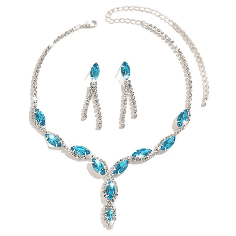 Rhinestone Necklace Set/Necklace And Earrings Design Fashion Exquisite/color Mix/red/blue/silver And Other Options - PratSN