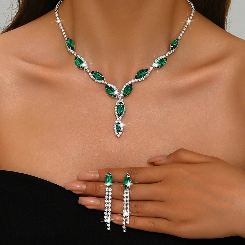 Rhinestone Necklace Set/Necklace And Earrings Design Fashion Exquisite/color Mix/red/blue/silver And Other Options - PratSN