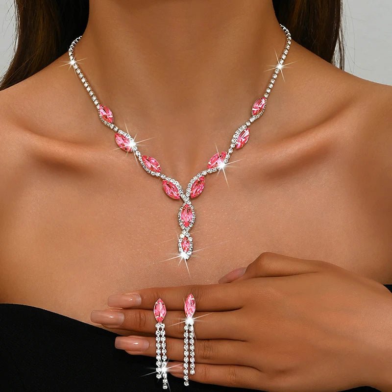 Rhinestone Necklace Set/Necklace And Earrings Design Fashion Exquisite/color Mix/red/blue/silver And Other Options - PratSN