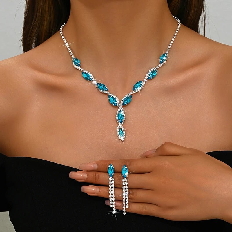 Rhinestone Necklace Set/Necklace And Earrings Design Fashion Exquisite/color Mix/red/blue/silver And Other Options - PratSN