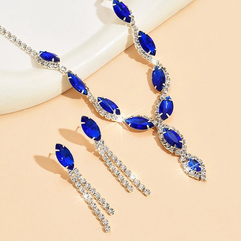 Rhinestone Necklace Set/Necklace And Earrings Design Fashion Exquisite/color Mix/red/blue/silver And Other Options - PratSN