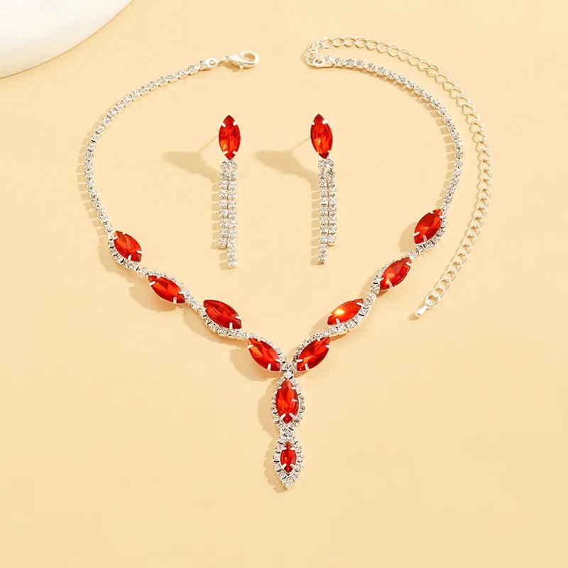 Rhinestone Necklace Set/Necklace And Earrings Design Fashion Exquisite/color Mix/red/blue/silver And Other Options - PratSN