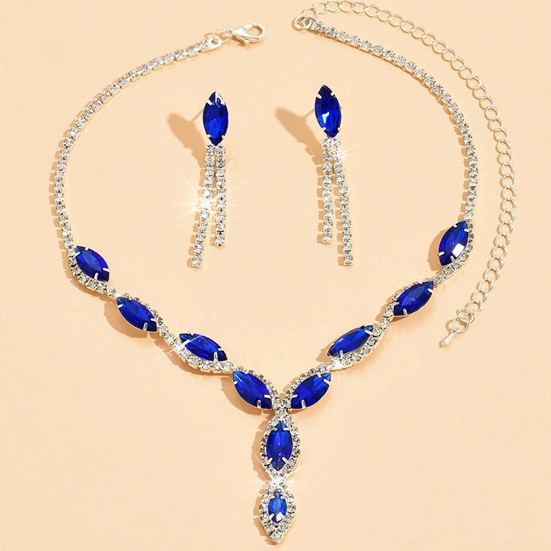 Rhinestone Necklace Set/Necklace And Earrings Design Fashion Exquisite/color Mix/red/blue/silver And Other Options - PratSN