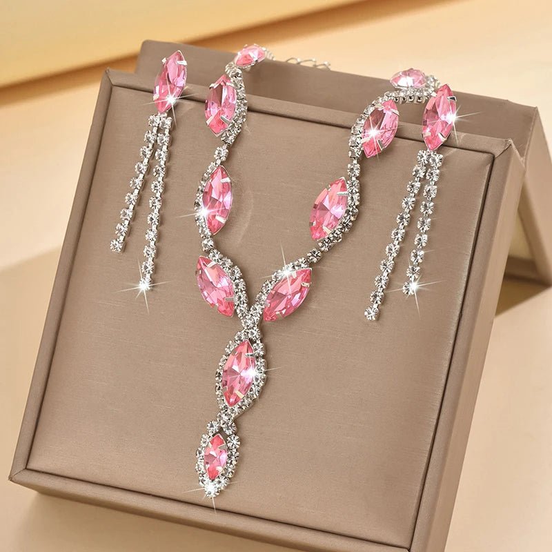 Rhinestone Necklace Set/Necklace And Earrings Design Fashion Exquisite/color Mix/red/blue/silver And Other Options - PratSN