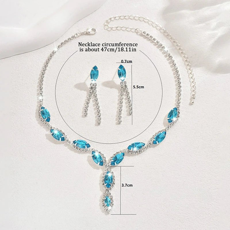 Rhinestone Necklace Set/Necklace And Earrings Design Fashion Exquisite/color Mix/red/blue/silver And Other Options - PratSN