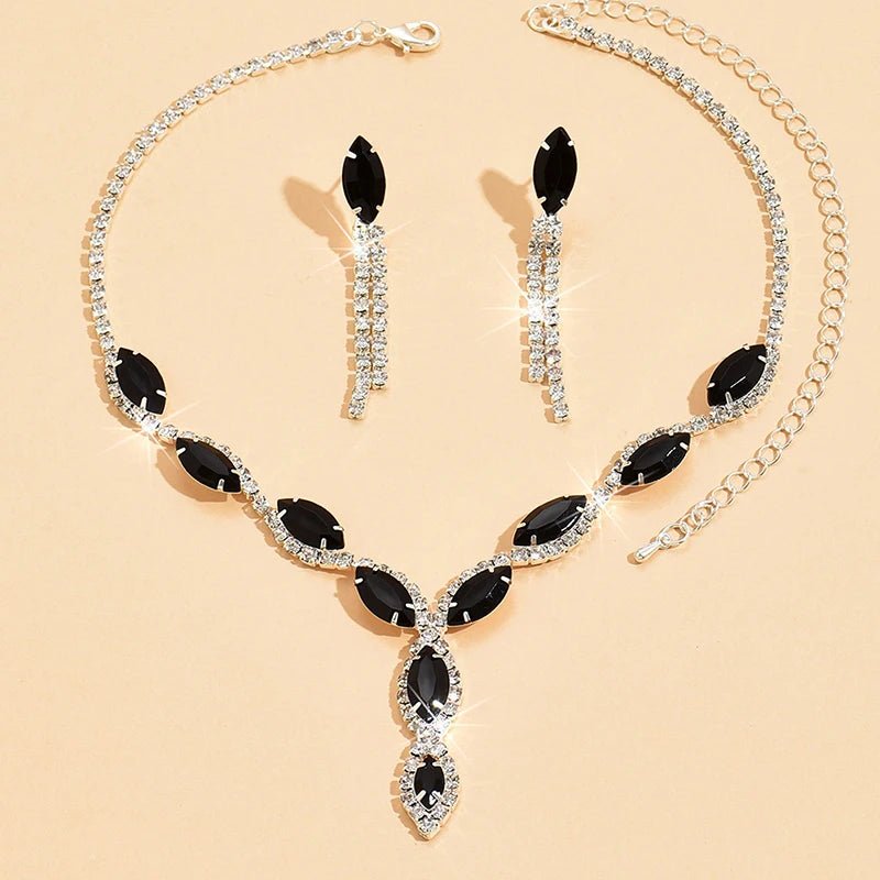 Rhinestone Necklace Set/Necklace And Earrings Design Fashion Exquisite/color Mix/red/blue/silver And Other Options - PratSN