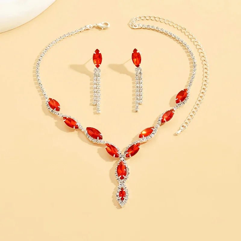 Rhinestone Necklace Set/Necklace And Earrings Design Fashion Exquisite/color Mix/red/blue/silver And Other Options - PratSN