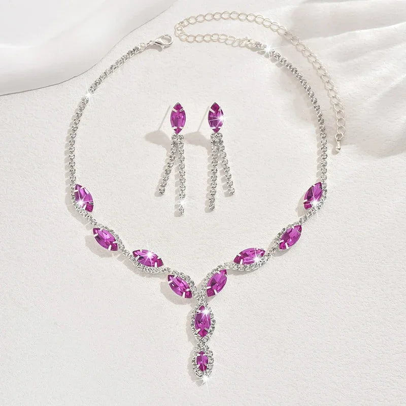 Rhinestone Necklace Set/Necklace And Earrings Design Fashion Exquisite/color Mix/red/blue/silver And Other Options - PratSN