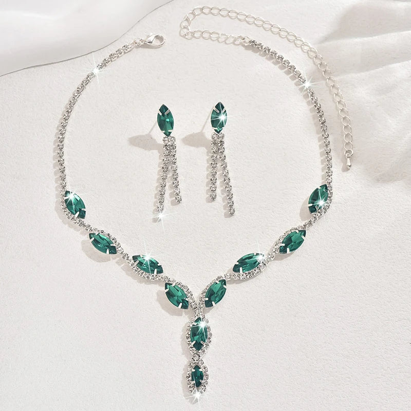 Rhinestone Necklace Set/Necklace And Earrings Design Fashion Exquisite/color Mix/red/blue/silver And Other Options - PratSN