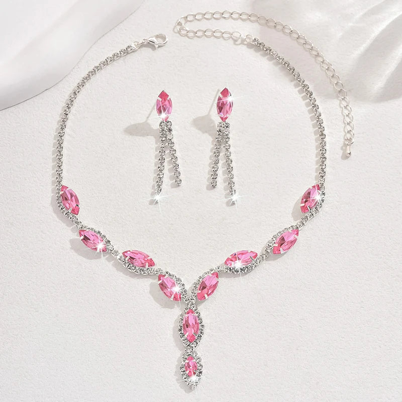 Rhinestone Necklace Set/Necklace And Earrings Design Fashion Exquisite/color Mix/red/blue/silver And Other Options - PratSN