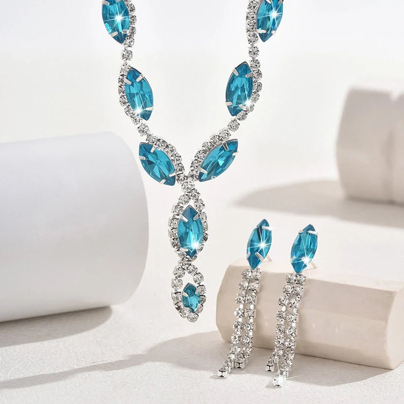 Rhinestone Necklace Set/Necklace And Earrings Design Fashion Exquisite/color Mix/red/blue/silver And Other Options - PratSN