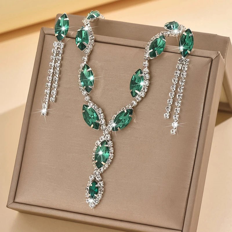 Rhinestone Necklace Set/Necklace And Earrings Design Fashion Exquisite/color Mix/red/blue/silver And Other Options - PratSN