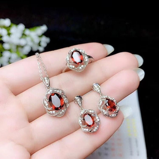 Ring Necklace Ear Stud Luxury Colored Gem Set - PratSN