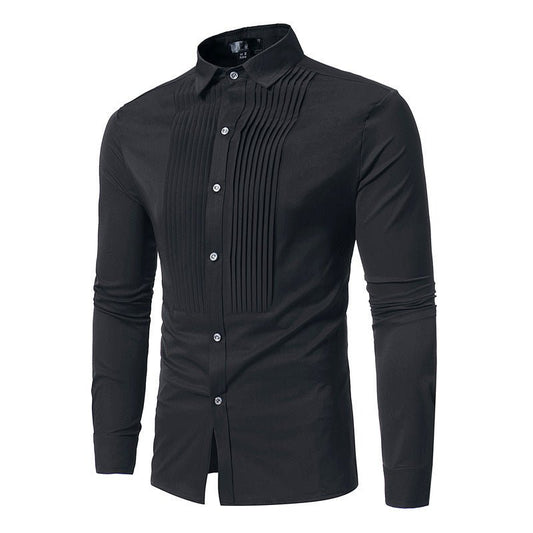 Royal Blue Wedding Tuxedo Shirt Slim Fit Long Sleeve Business Casual Dress - PratSN