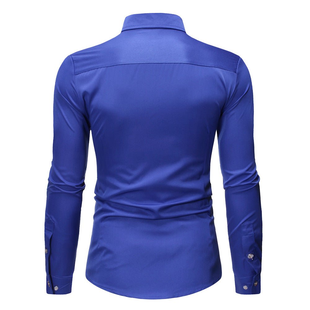 Royal Blue Wedding Tuxedo Shirt Slim Fit Long Sleeve Business Casual Dress - PratSN