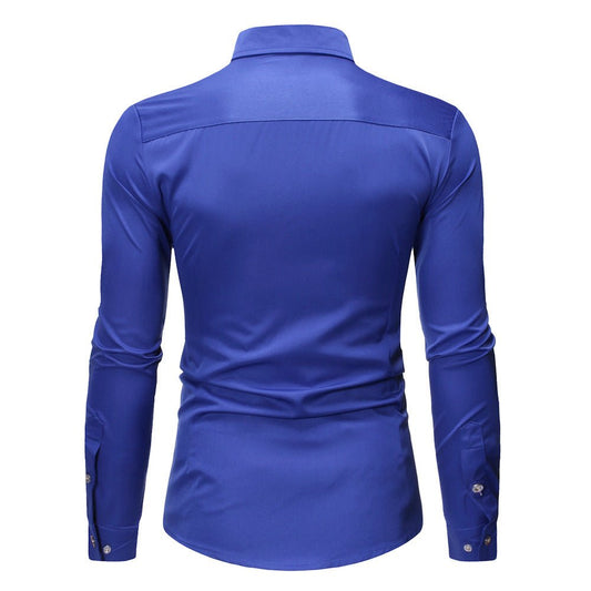 Royal Blue Wedding Tuxedo Shirt Slim Fit Long Sleeve Business Casual Dress - PratSN