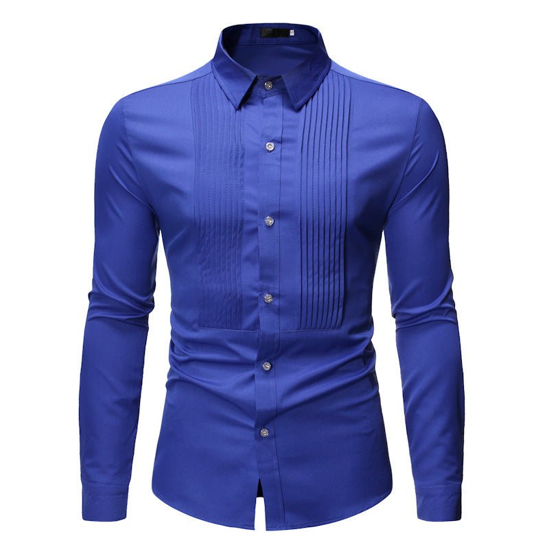 Royal Blue Wedding Tuxedo Shirt Slim Fit Long Sleeve Business Casual Dress - PratSN